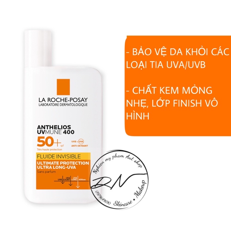 [MẪU MỚI 2022] Kem chống nắng dạng sữa lỏng nhẹ không nhờn rít La Roche-Posay Anthelios Invisible Fluid SPF 50+ 50ml