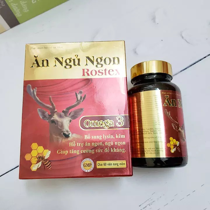 Viên Ăn Ngủ Ngon Rostex bổ sung omega 3, lysin, kẽm loại bỏ mất ngủ, căng thẳng, stress -Hộp 60 viên | Thế Giới Skin Care