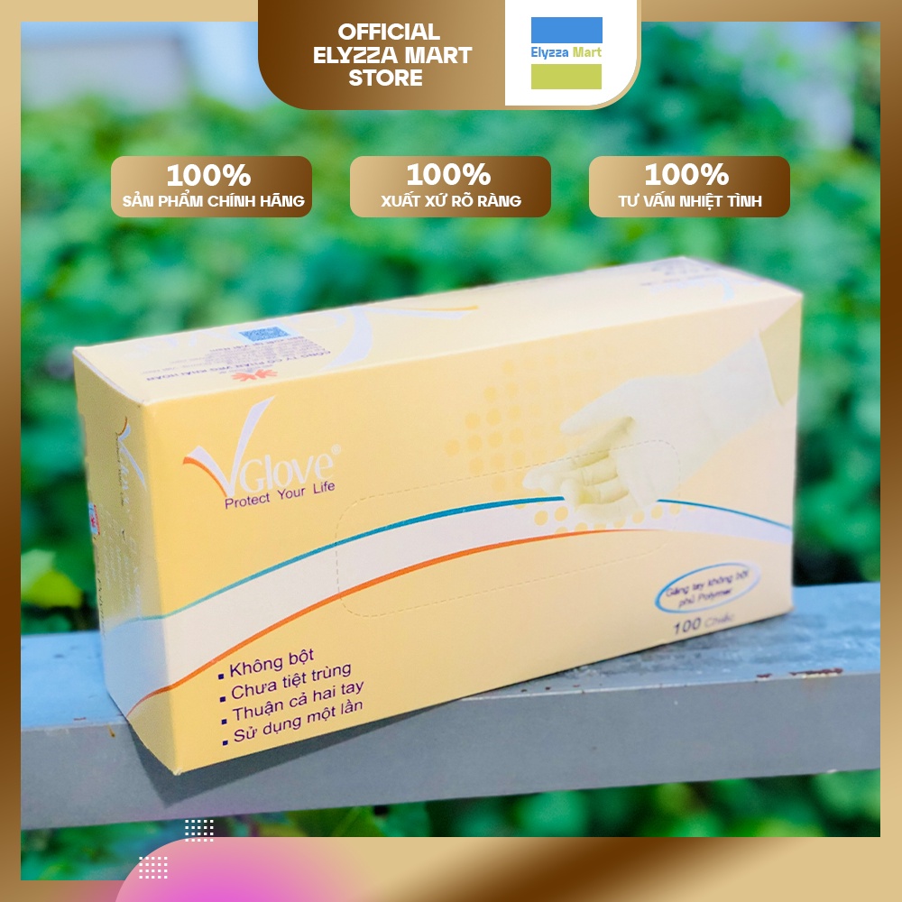 Găng Tay Y Tế Latex Không Bột VGlove Cao Cấp Phủ Polymer Màu Trắng