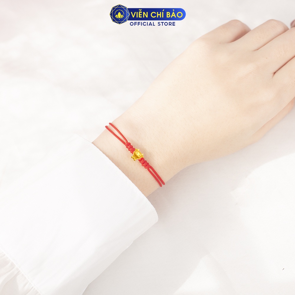 Vòng tay Charm Trâu vàng 24K dây vải đỏ thời trang phụ kiện trang sức nữ Viễn Chí Bảo C240090