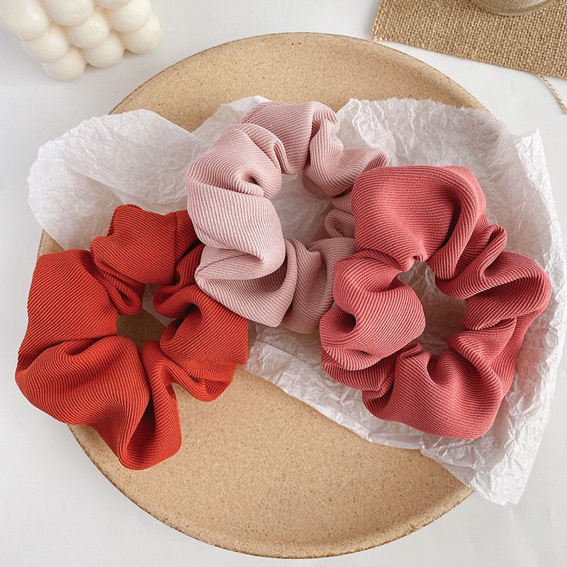 Dây cột tóc scrunchies vải trơn nhiều màu phong cách Hàn Quốc cho nữ