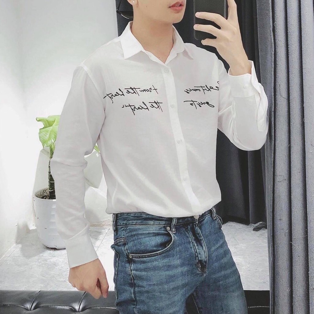 Áo sơ mi Nam Nữ 🔅FULL SIZE🔅 Áo sơ mi đũi dài tay thêu chữ , chất vải mềm mịn, dày dặn, co dãn 4 chiều, thấm hút mồ hôi
