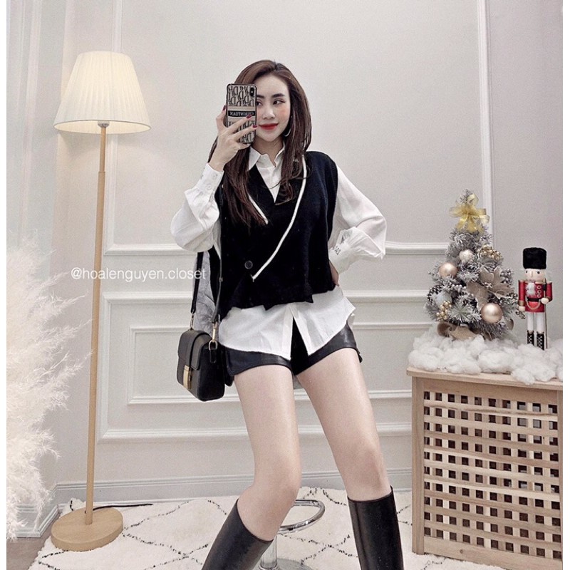 Áo gile viền mix sơ mi