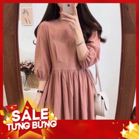 -Hàng nhập khẩu Đầm dài cổ tròn dáng suông tay lỡ ống bo Liên hệ mua hàng 084.209.1989