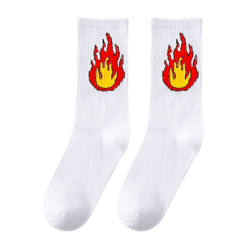 Xixi Vớ cotton Ulzzang họa tiết ngọn lửa cây xương rồng Trung Hoa Harajuku cho học sinh unisex