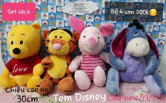Bộ gấu Pooh - cọp - heo - lừa - size ngồi 30cm/200k - Set số 4