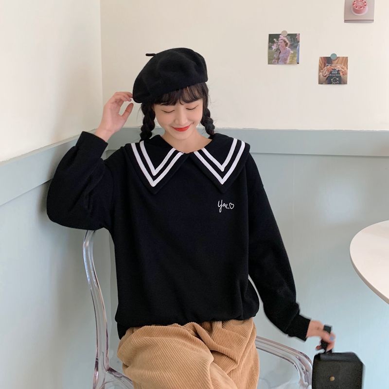 Áo sweater Cổ Thủy Thủ Dáng Rộng Dễ Thương Phong Cách Hàn Quốc Thời Trang Thu Đông