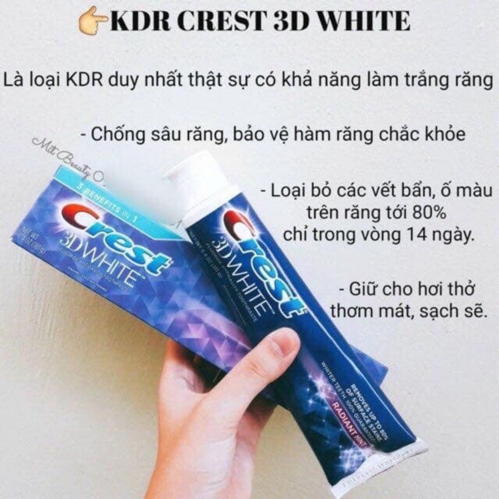 Kem đánh răng làm trắng Crest 3D White Radiant Mint 116gr nhập Mỹ giúp răng trắng, ngừa viêm nướu, hôi miệng