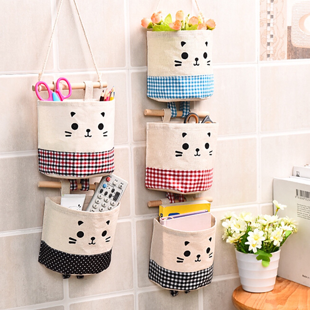 Túi Đựng Đồ Treo Tường Bằng Vải Lanh Cotton In Họa Tiết Hoạt Hình