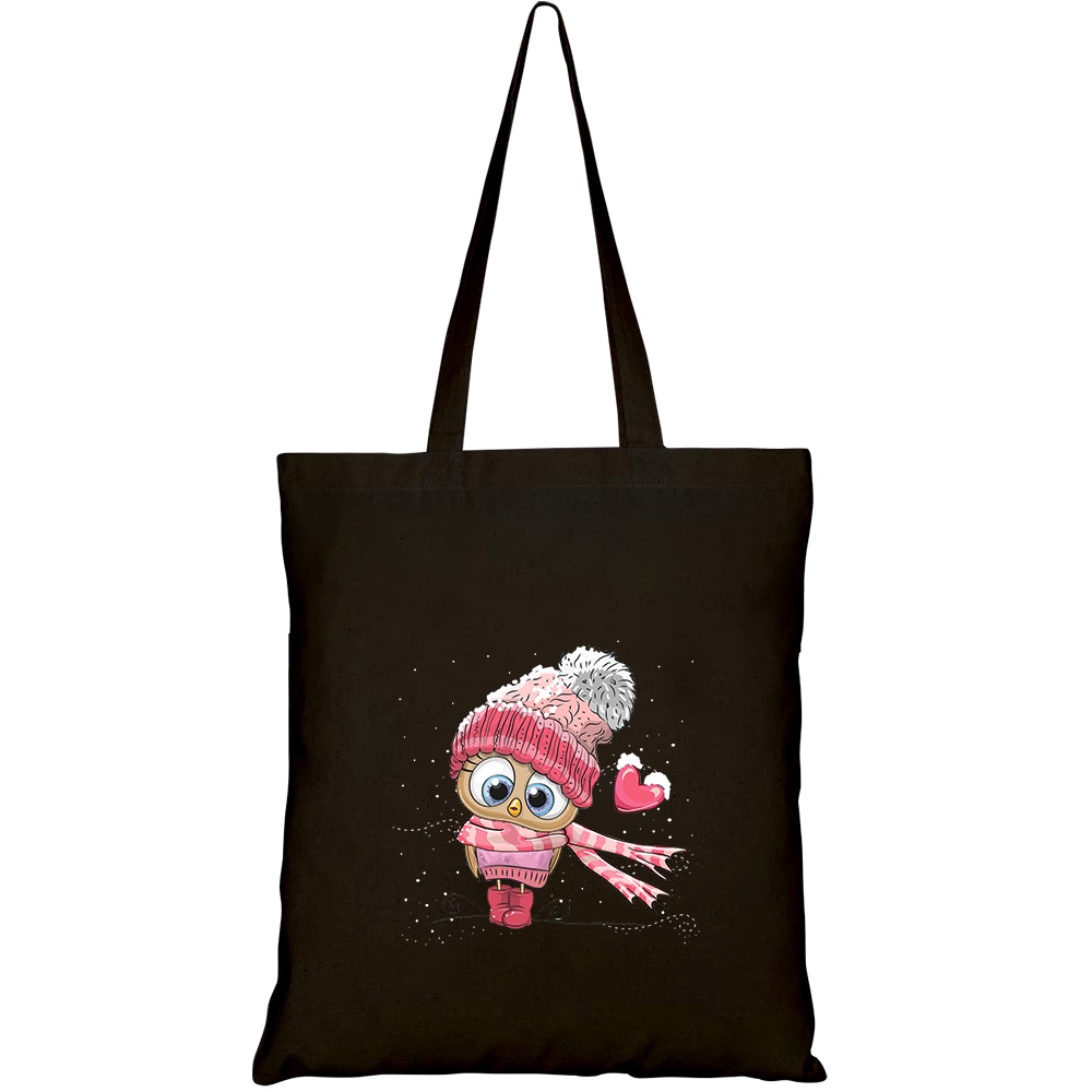 Túi vải tote canvas HTFashion in hình cute cartoon owl hat scarf HT523