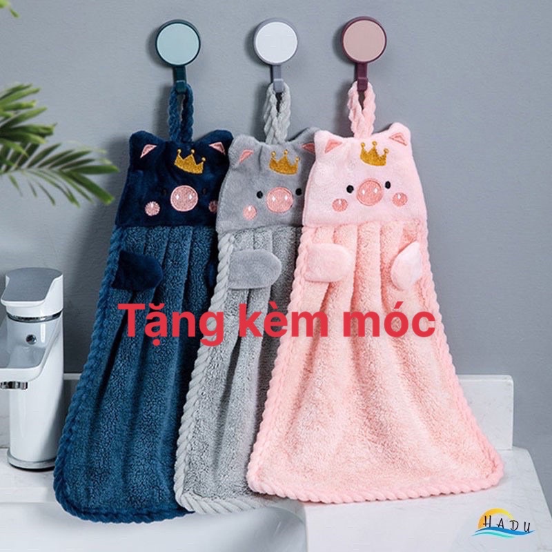 Khăn lau tay nhà bếp dễ thương có móc treo cao cấp cotton siêu mềm mại an toàn với da tay siêu thấm hút