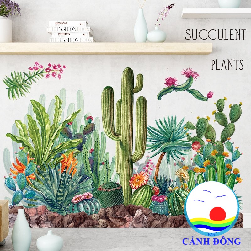 Decal dán tường vườn xương rồng đáng yêu trang trí đẹp lạ