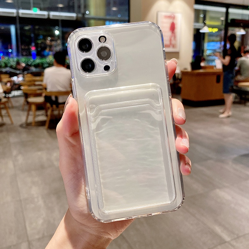 Ốp Điện Thoại Trong Suốt Có Ngăn Đựng Thẻ Cho iPhone 13 Pro Max 14 13 11 12 Pro 12 13 Mini XS Max X XS XR 6 7 8 Plus SE 2020 Giá Đỡ