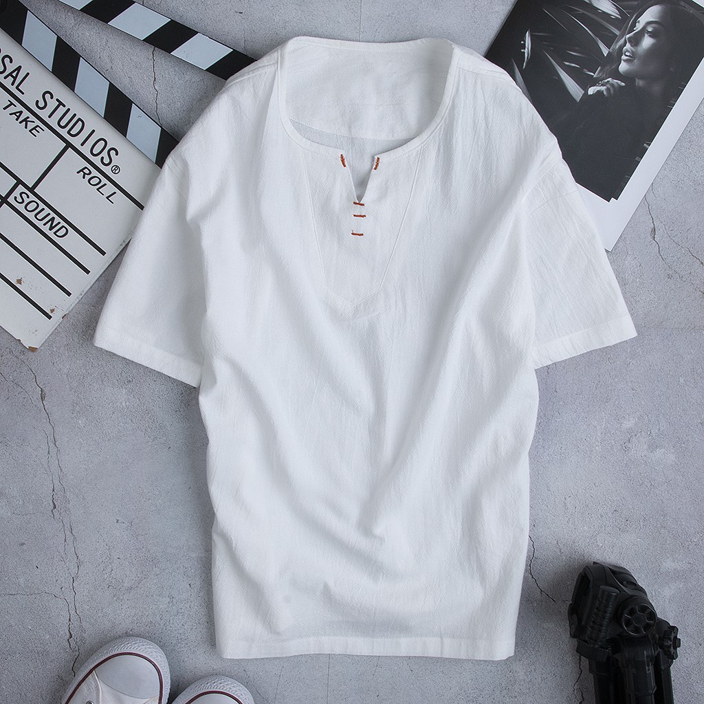 Áo nam cộc tay cổ V Vải Đũi (Linen) Cao Cấp R.Menswear | BigBuy360 - bigbuy360.vn