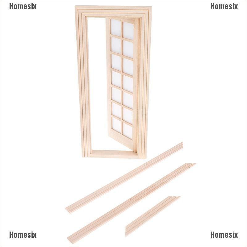 [HoMSI] 1:12 Dollhouse Miniatures Wood Door Unpainted 14-pane DIY Furniture Accessories SUU