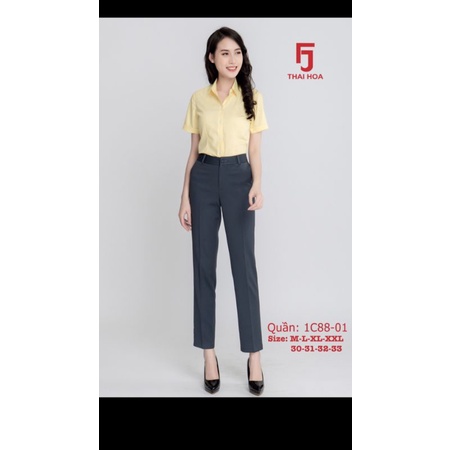 Quần tây Thái Hòa fom ống suông lưng cao màu xám đậm