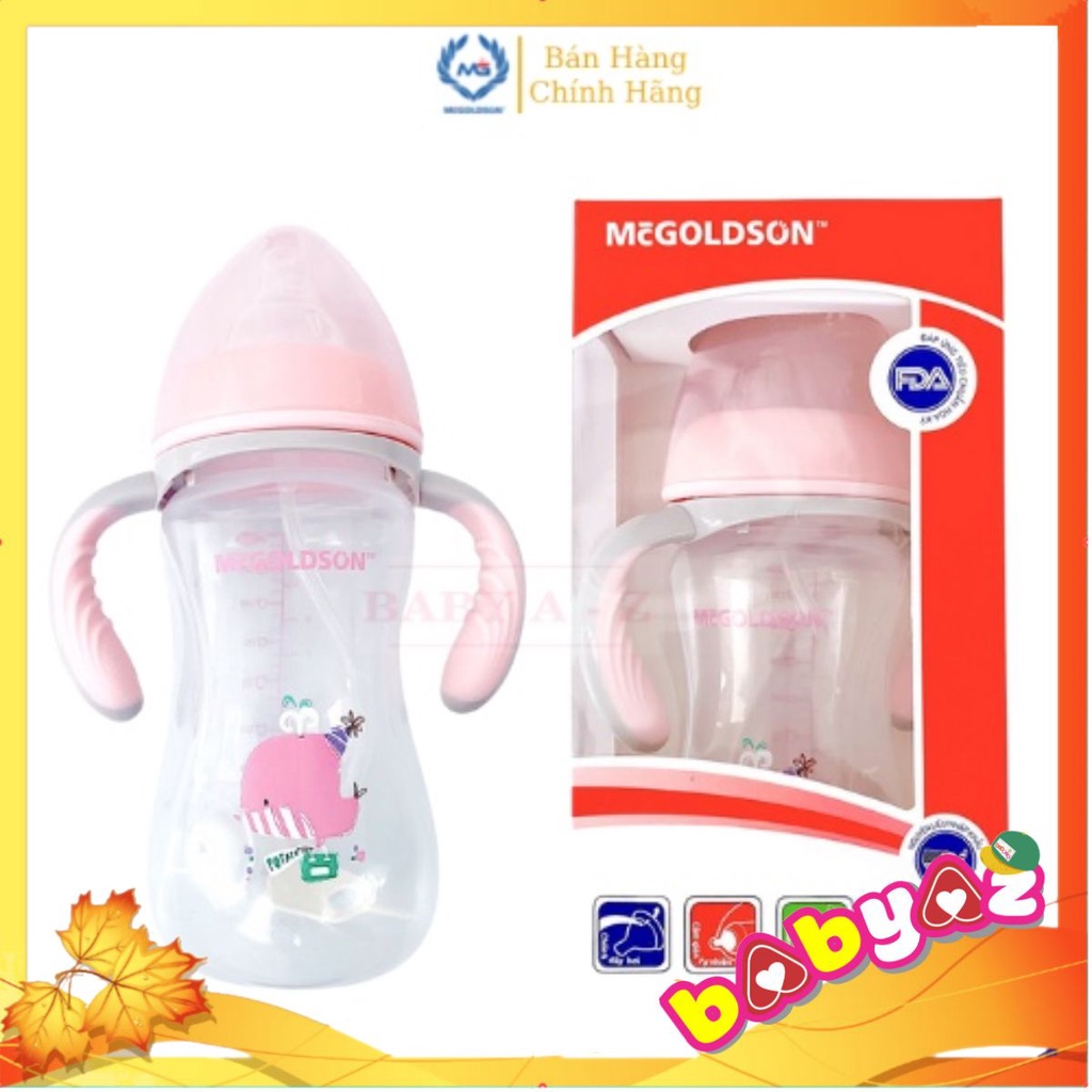 Bình Sữa Cho Bé, Nhựa PP Cổ Rộng, Dung Tích 300ml, McGoldson (Tặng Kèm 1 Núm Cổ Rộng)