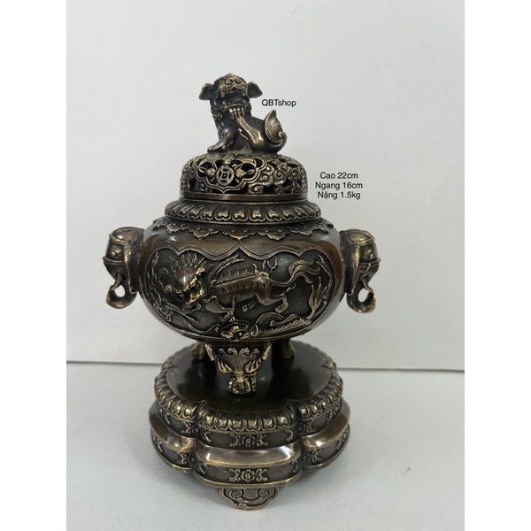 Xông trầm - lư tròn nghê bằng đồng phong thuỷ