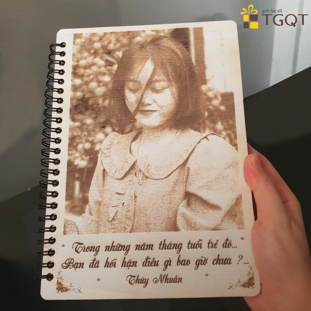 Sổ Bìa Gỗ Khắc Hình Và Chữ Theo Yêu Cầu - Quà Sinh Nhật Cho Nữ , Quà Tặng Thầy Cô Ý Nghĩa
