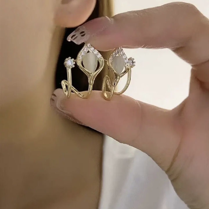 2022 Bông Tai Xỏ Lỗ Đính Đá Opal Cao Cấp