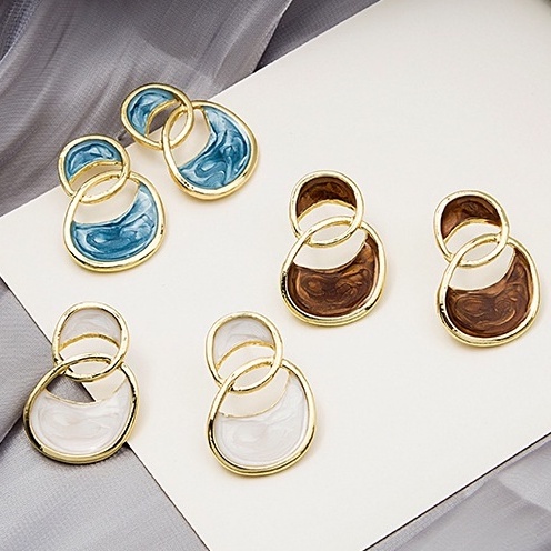Ocean blue brown Bông Tai Kim Xỏ Lỗ Cá Tính Dành Cho Nữ
