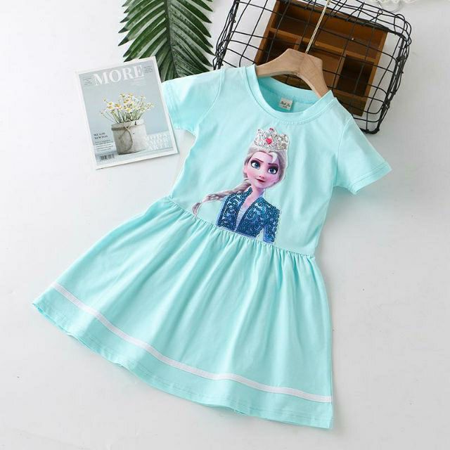 Váy Elsa Cho Bé Gái Chất Cotton  Hàng Quảng Châu Mùa Hè Mẫu Mới 2021 (13-35kg)