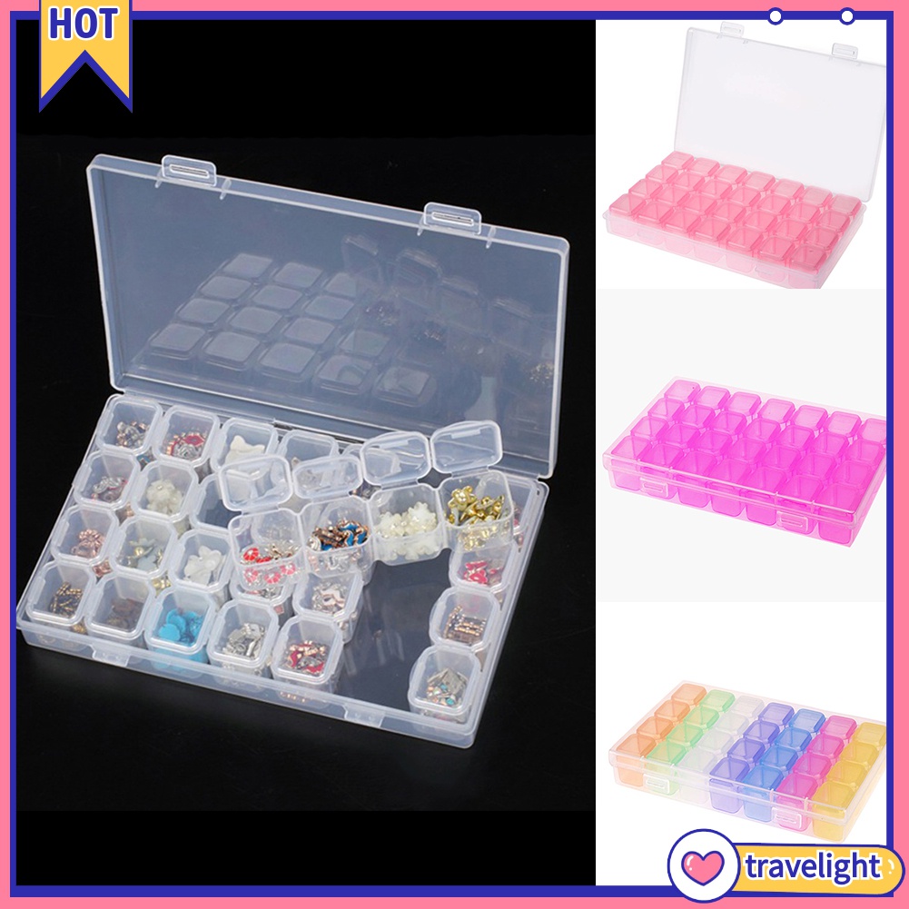 [Travelight] Hộp nhựa trong suốt chia 28 ngăn nhỏ dùng đựng hạt đá trang trí móng tay tiện dụng