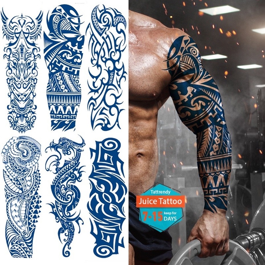 Hình Xăm Tay Dài Giả Toàn Diện Họa Tiết Rồng Dân Tộc Quyến Rũ Mực Nước Trái Cây Cho Nam