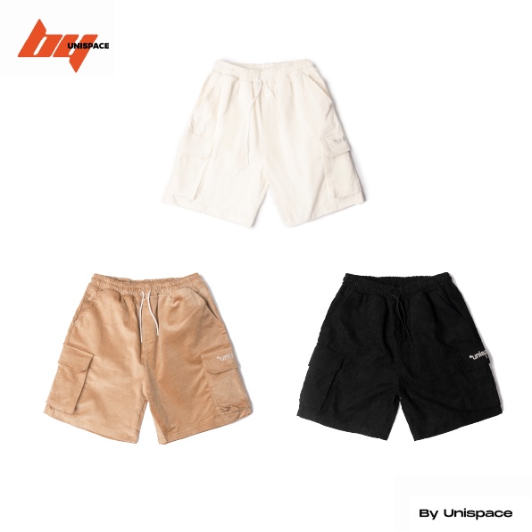 Quần short túi hộp local brand By UniSpace unisex nam nữ vải nhung tăm thêu