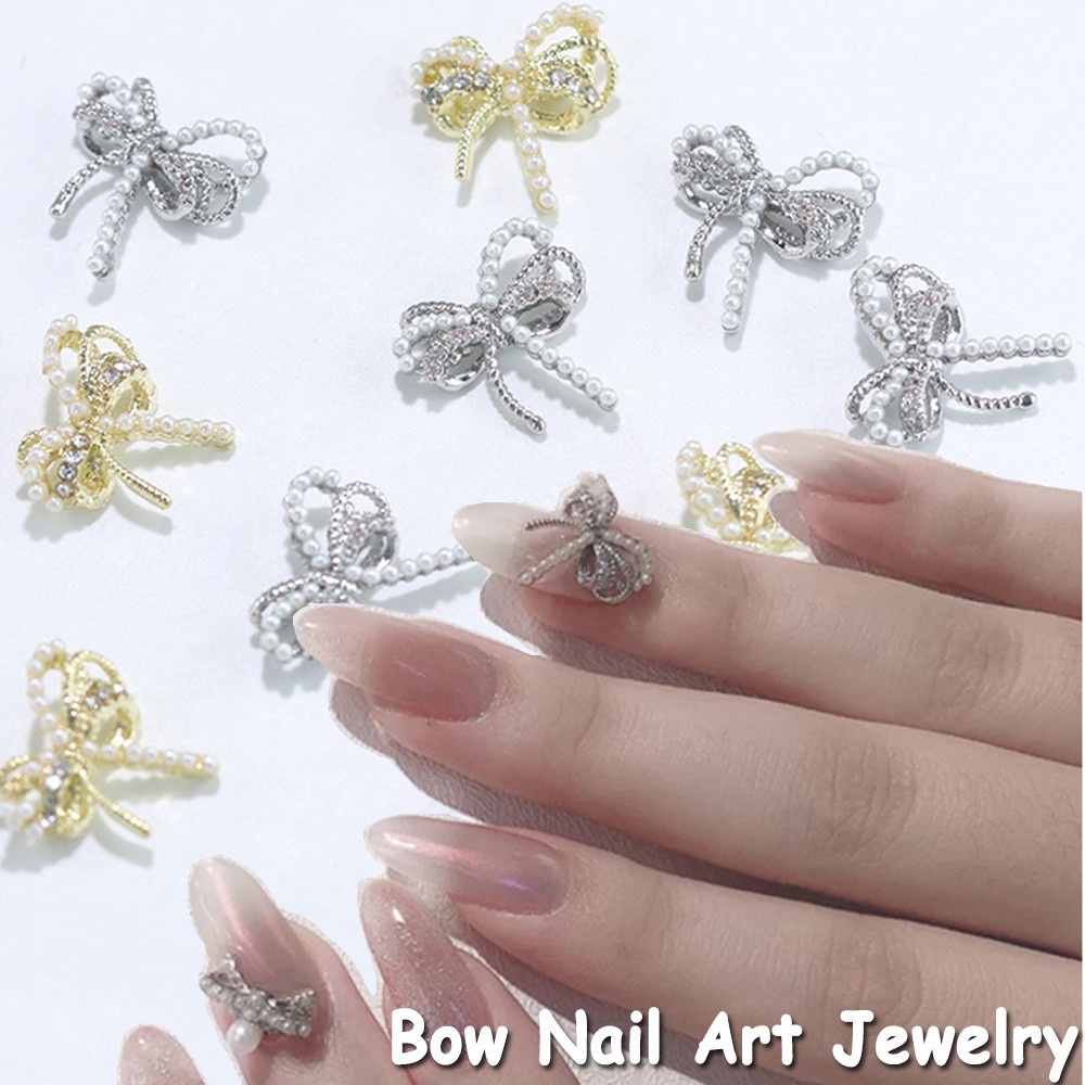 [Hàng mới về] Set 5 phụ kiện hình nơ đính đá bằng hợp kim nhiều màu dùng để trang trí móng nghệ thuật