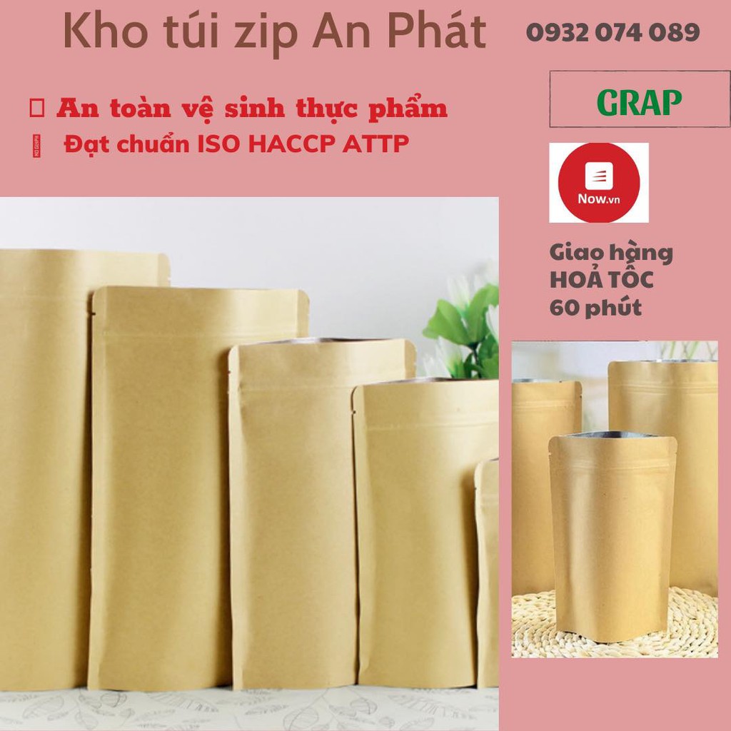 10 cái túi kraft giấy đủ size, túi zipper giấy không có cửa sổ, túi zip giấy vàng đáy đứng đựng thực phẩm, chống thấm