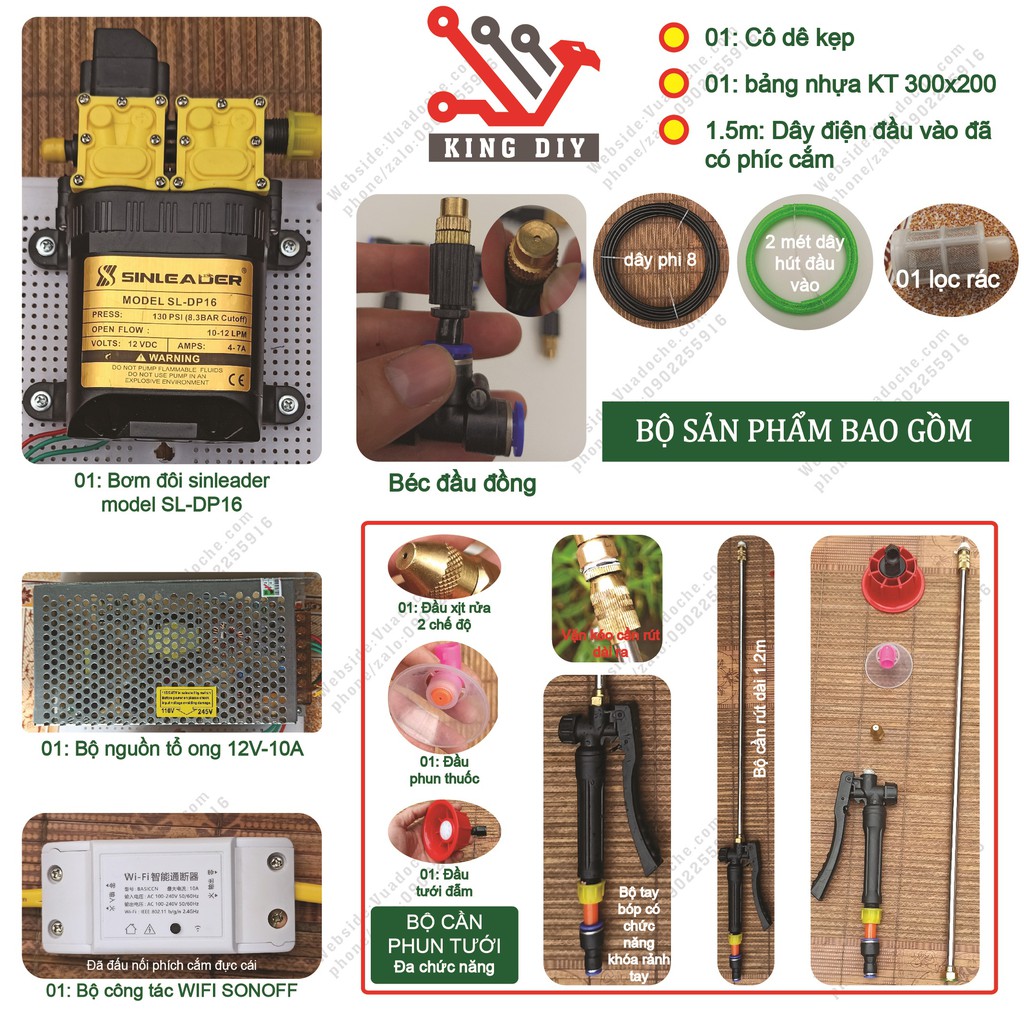 Bộ máy bơm đôi 12v phun sương tưới lan tưới rau tưới hoa tự động