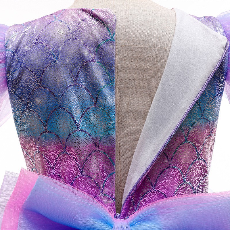 Đầm Hóa Trang Nàng Tiên Cá Phối Lưới Hở Lưng Màu Tím Xinh Xắn Cho Bé Gái