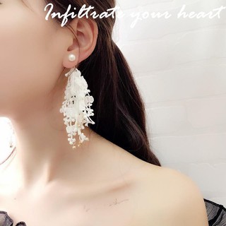 ✄Thâm nhập tim bạn✄ [bộ Sưu tập trắng]✌Trắng đơn giản✄Bông tai dòng màu all-match✄Bông tai dài hình học cánh hoa nữ