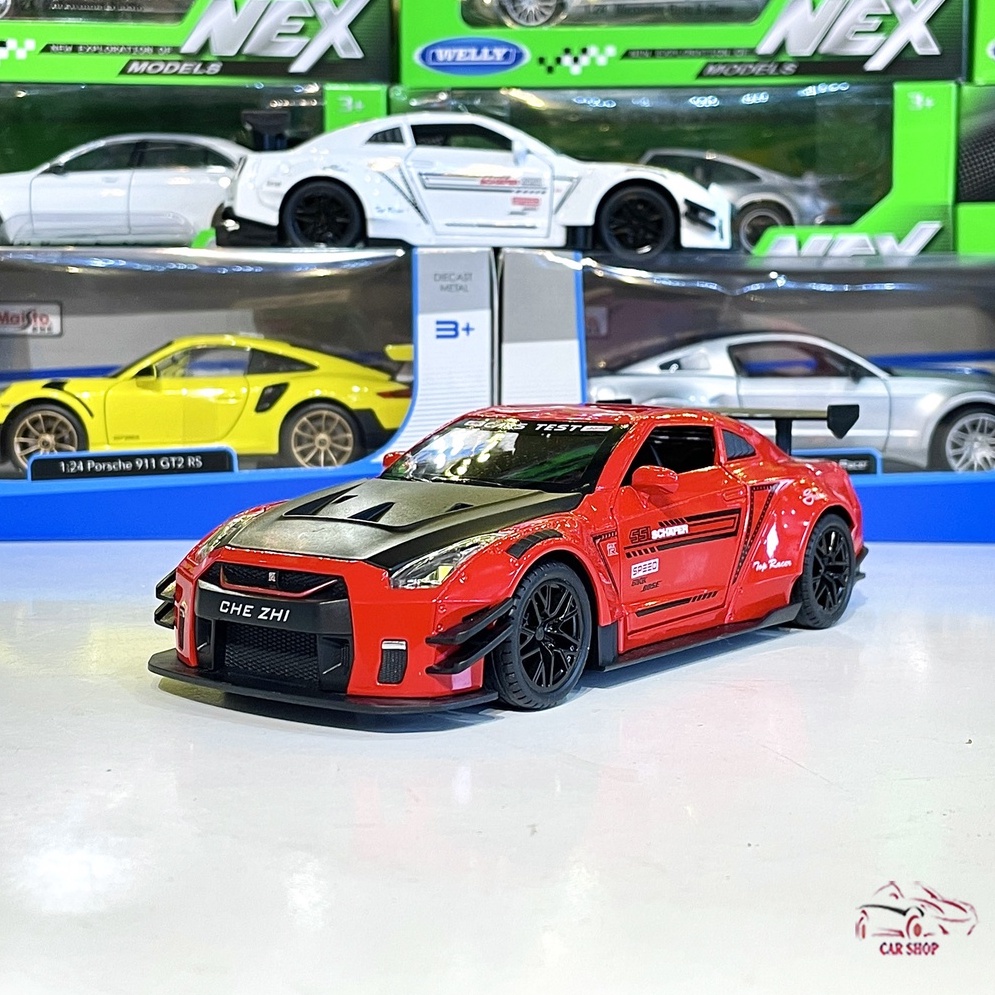 Mô hình xe kim loại Nissan GT R tỉ lệ 1:24 hãng CHEZHI 2 màu (trắng+đỏ)