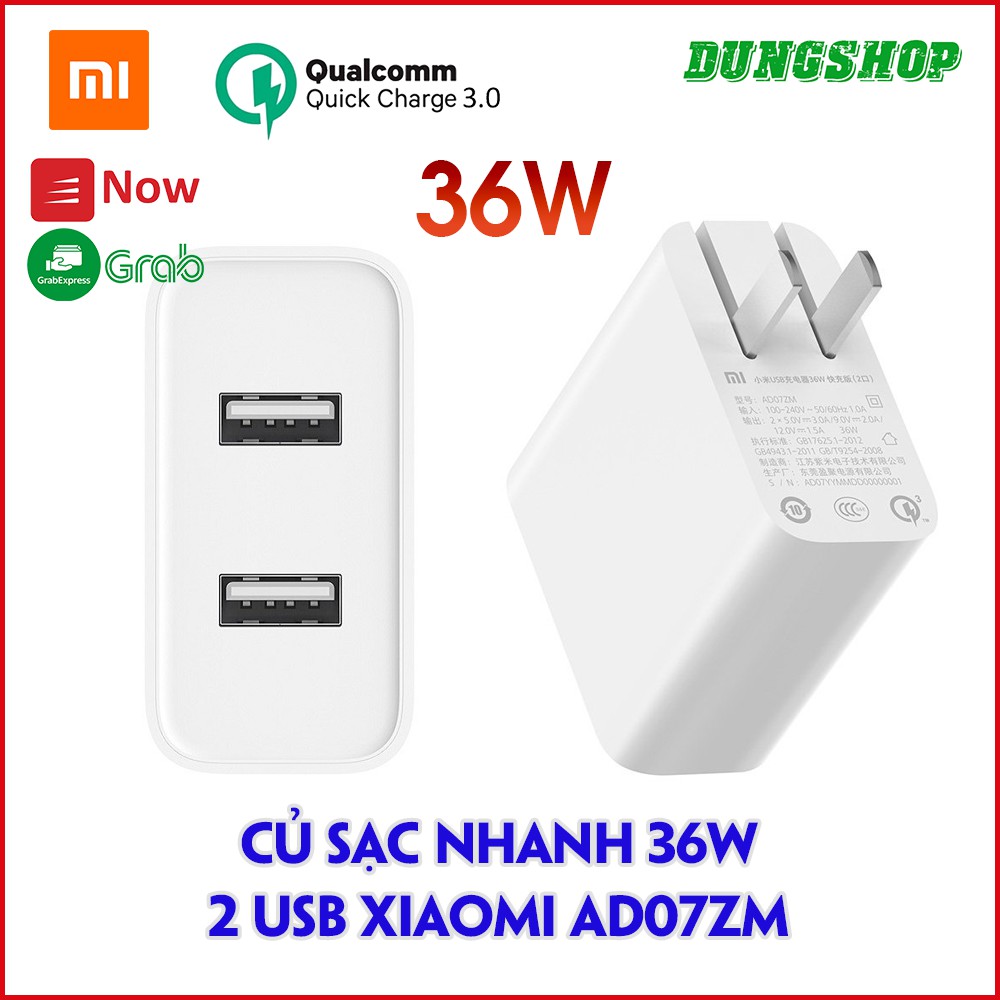 Củ sạc nhanh 36W 2 USB Xiaomi AD07ZM