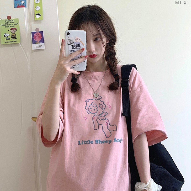 Áo thun tay lỡ  Litte Sheep Angel  phông Unisex nam nữ tee oversize form rộng pull Ulzzang Streetwear Hàn Quốc vải mềm
