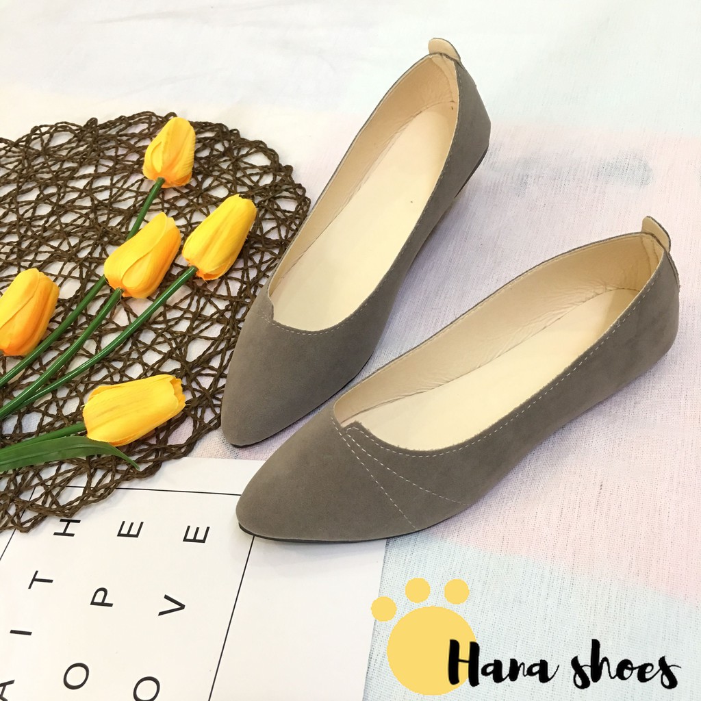 Hình thật_ OD1 Giày bệt búp bê nữ da lộn hàng Qc cao cấp