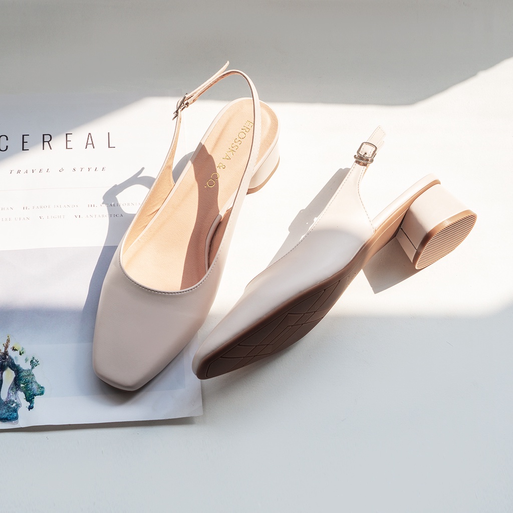 Giày cao gót slingback Erosska mũi vuông kiểu dáng basic gót vuông vững chắc màu đen _ EL013