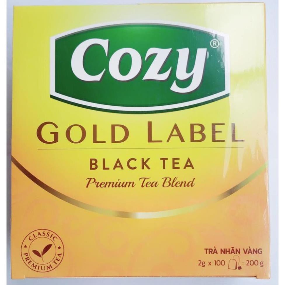 Trà Đen Cozy Nhãn Vàng 1 hộp 100 gói x 2g
