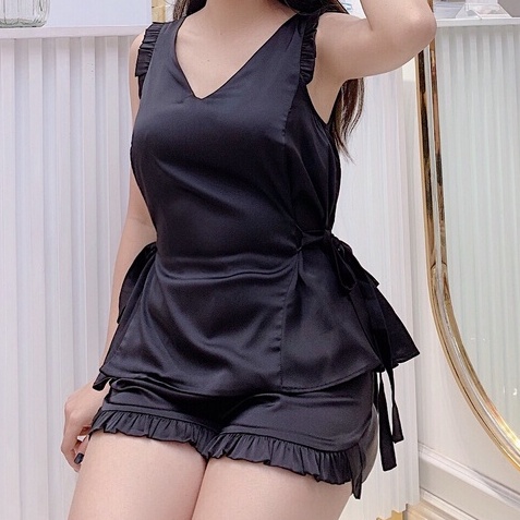 Bộ ngủ satin ZAM Luxury - SN7 - áo sát nách quần đùi trơn