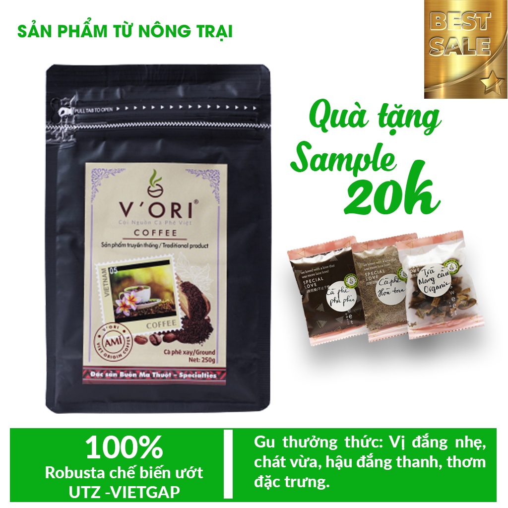 Cà phê Robusta Đăk Lăk AMI rang xay nguyên chất V'Ori gói 250g nguồn hạt chế biến ướt UTZ VietGAP | BigBuy360 - bigbuy360.vn