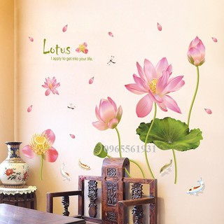 Decal dán tường, tranh chi tiết sẵn keo bóc dán sen lotus xl8292