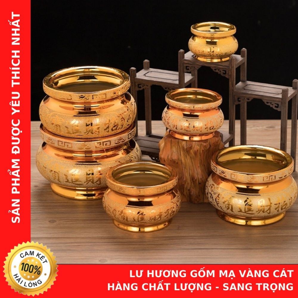 Lư Hương Gốm Mạ Vàng Cát Nổi 3D - Mẫu Sang Trọng - Chất Lượng - Cửa Hàng Chú Sa Di Hoan Hỉ