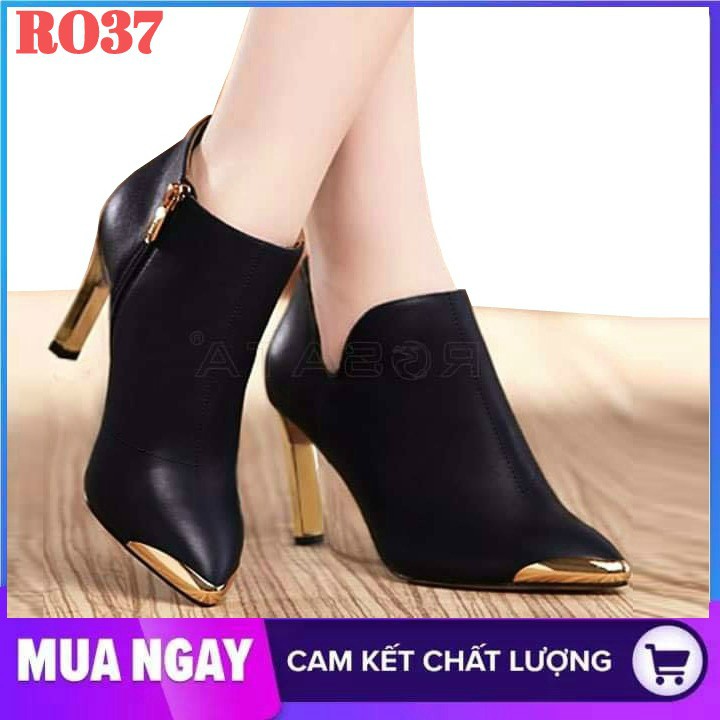 Giày boot nữ cỗ thấp đế cao 7cm hai màu đen đỏ hàng hiệu rosata ro37