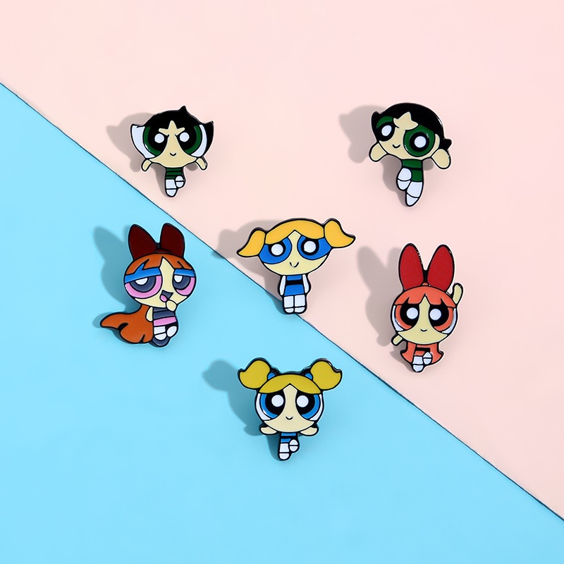 Huy Hiệu Cài Áo Hình Nhân Vật Hoạt Hình Powerpuff Girls Dễ Thương
