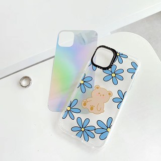 Ốp điện thoại in hình chú gấu họa tiết bông hoa xanh dương dễ thương cho Iphone 11 11Pro 11Promax X Xs Xsmax Xr 7 8Plus