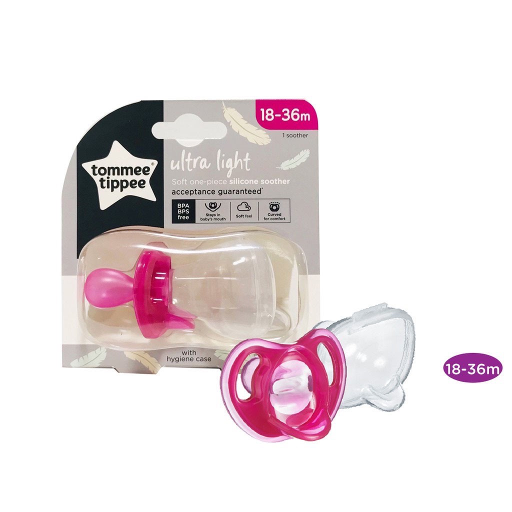 Ty ngậm silicon siêu nhẹ cho bé Tommee Tippee Ultra Light 18-36 tháng (vỉ đơn) - Hồng