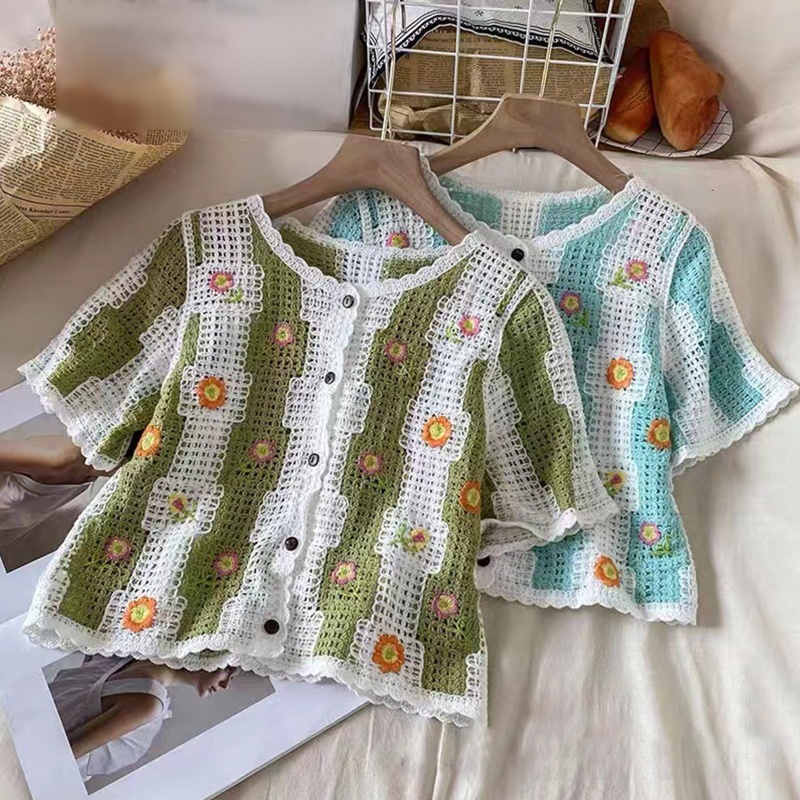 Áo Cardigan Dệt Kim Thêu Hoa Phong Cách Retro Cho Nữ