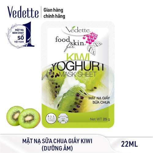 Mặt nạ giấy sữa chua Vedette Kiwi 22g - YOGURT SHEET MASK KIWI